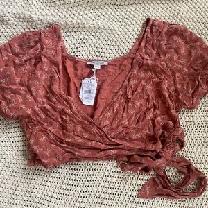 American Eagle Outfitters Pink Short Sleeve Wrap Blouse